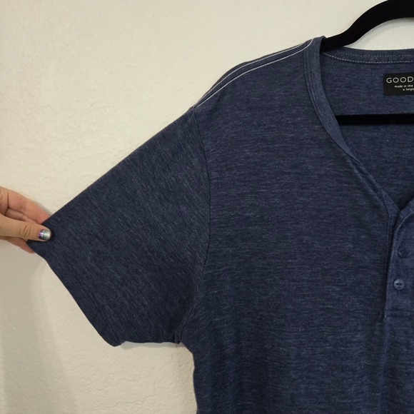 GOODLIFE Mens Blue Heathered Henley T-Shirt Short Sleeve Made in USA X Large - Picture 2 of 6